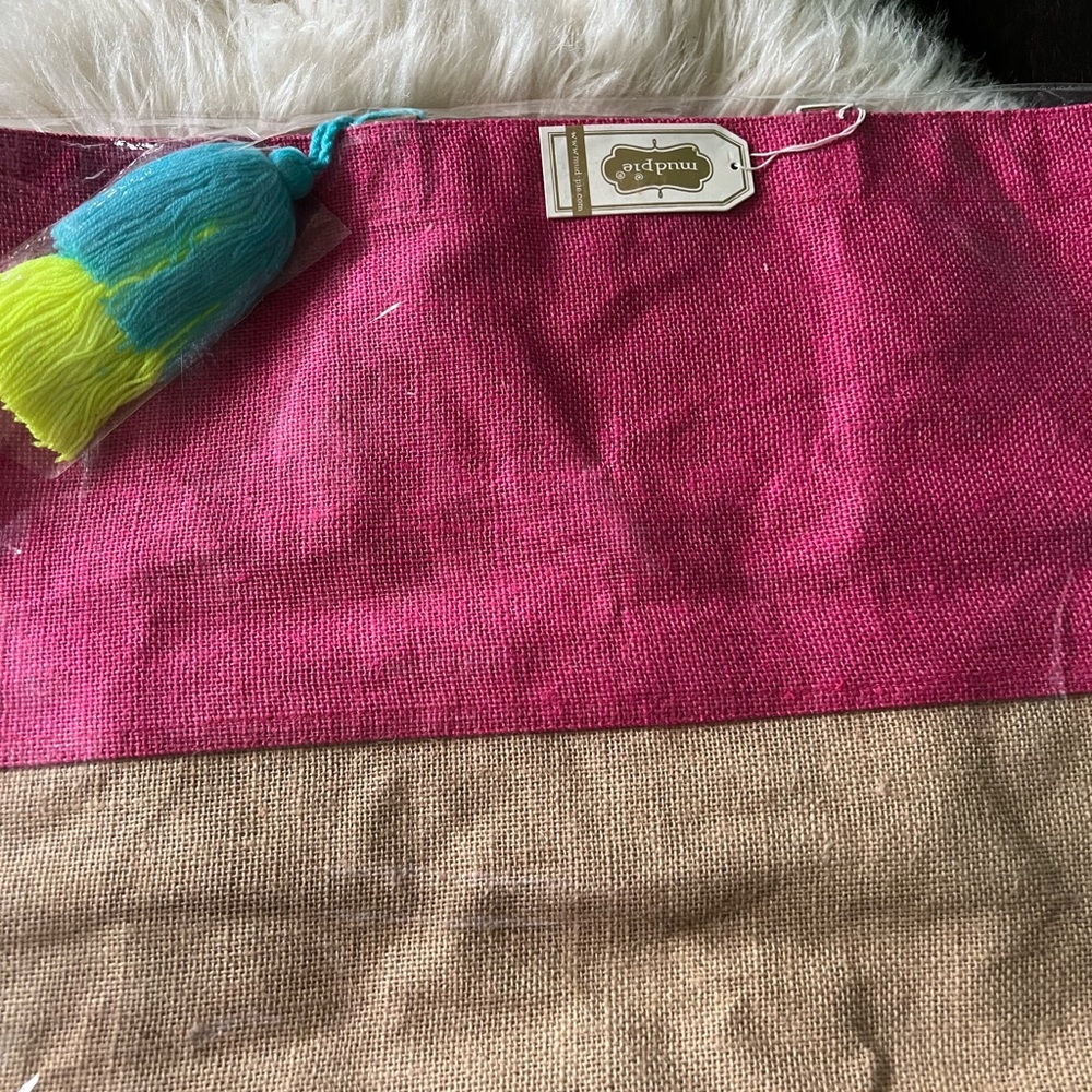 NWT Mud Pie Color Pop Jute Tote in Hot Pink Beach Bag Pool School Pompom - Picture 4 of 6